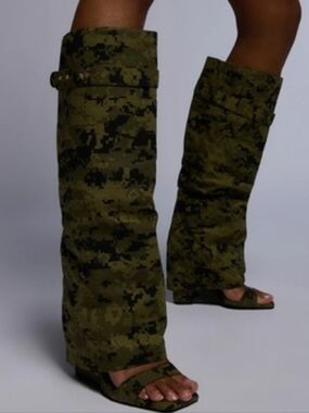 Azalea Wang Camo Peep Toe Sandal Boots